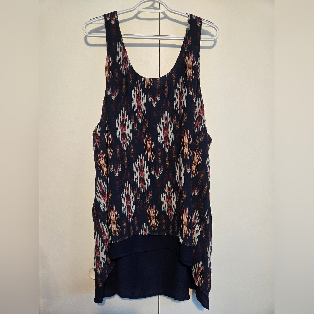 Massini Navy Patterned Layered Tank Top-‎ Size 3X